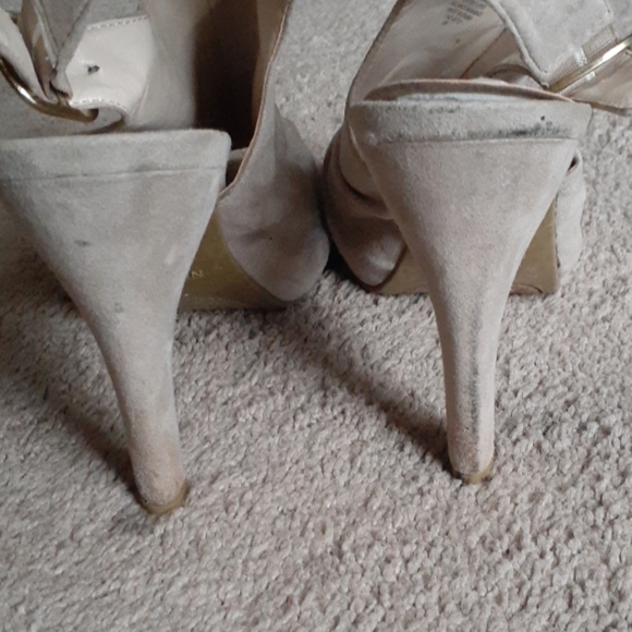 Beige peep toe ankle boots size 9 - Picture 3 of 4